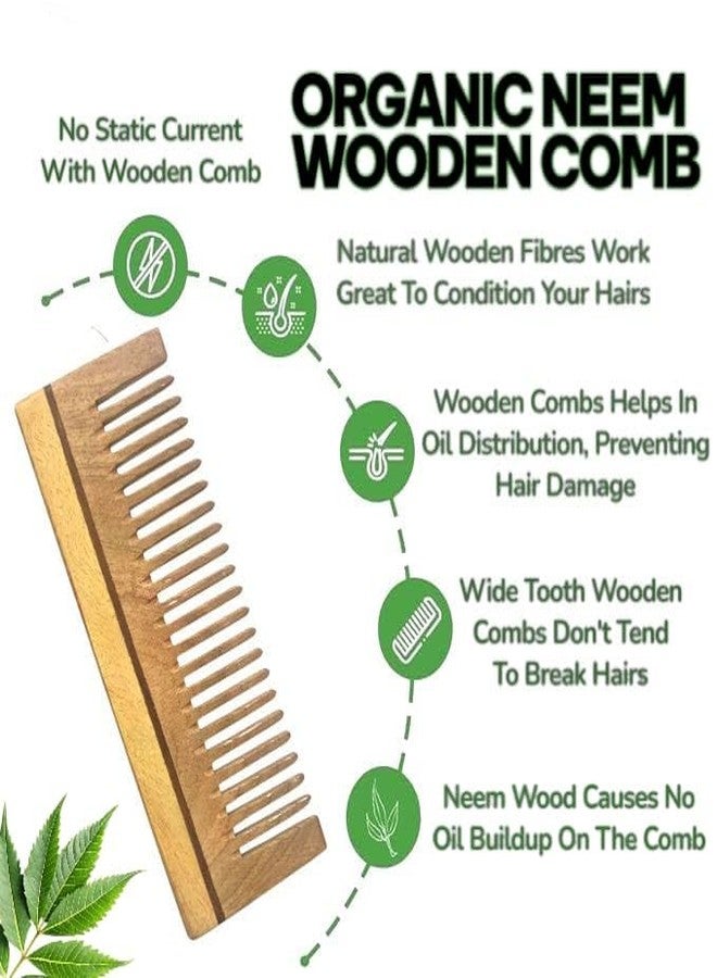 RIANZ® Neem Wood Hair Comb for Women & Men | Wide Tooth Shampoo Comb for Long & Curly Hair | Anti-Dandruff, Anti-Frizz, Natural Detangler | Organic Neem Wooden Comb for Hair Care & Scalp Health (Brown - 1 PC) - Image 3