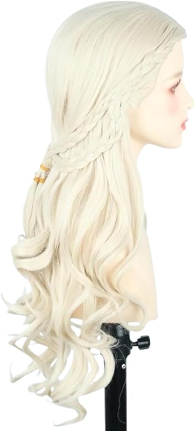 LeMarnia Womens Wig Blonde Long Curls with Braids for Medieval Renaissance Cosplay Wigs Halloween Costume Wigs