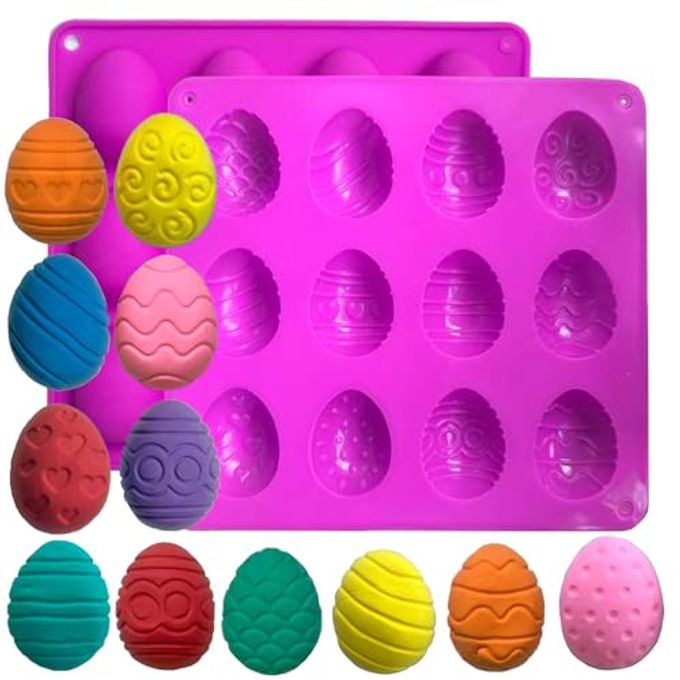 Copzievkae Easter Egg Chocolate Mold, 2 Pack 12 Cavity Easter Egg Silicone Molds for Chocolate, 1.57" Easter Chocolate Silicone Mold Silicone Egg Molds for Easter Decorations, Rose
