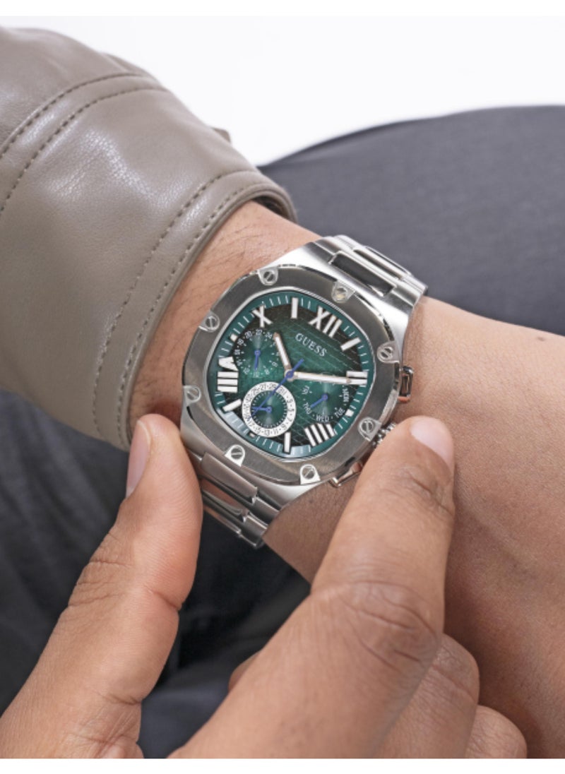 Men's Green Dial Multi-function Stainless Steel Strap Watch - GW0572G6
