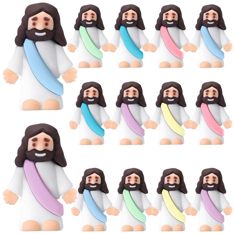 Bememo 12 Pcs Little Jesus Love You Figure Original Rubber Easter to Hide and Seek March for Jesus Religious Party Favors Sunday School Baptism Easter GiftsMacaron Colors - Image 3