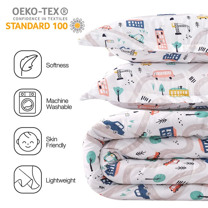 JSD Car Kids Comforter Set Twin Size  2 Piece Printed Microfiber Comforter with Pillow Sham  Lightweight All Season Washable - Image 3