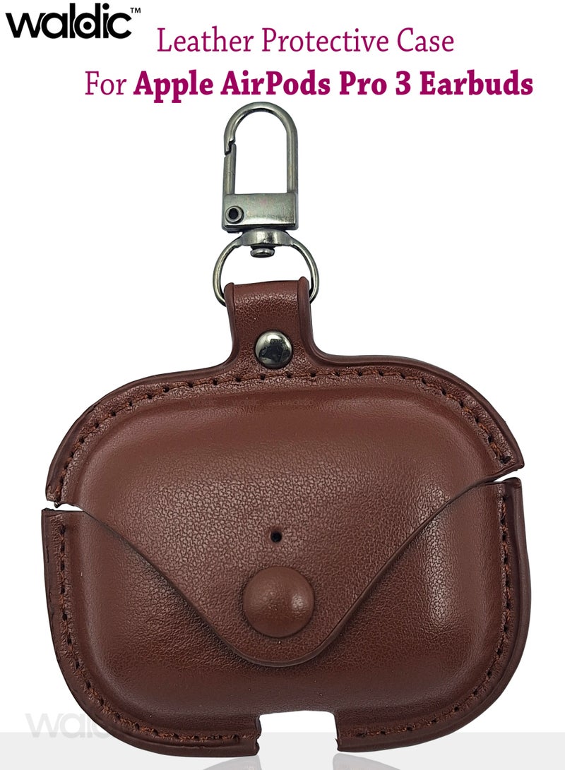 Waldic Apple AirPods Pro 3 Earbuds Premium Leather Protective Case Cover For Apple AirPods Pro 3 | Shockproof Full-Body Protective Case Cover for Apple AirPods Pro 3  with Keychain (Airpods Not Included)-Dark Brown - Image 1