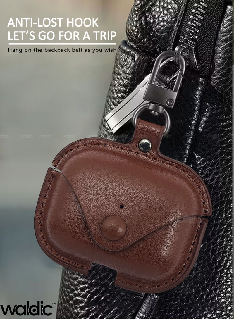 Waldic Apple AirPods Pro 3 Earbuds Premium Leather Protective Case Cover For Apple AirPods Pro 3 | Shockproof Full-Body Protective Case Cover for Apple AirPods Pro 3  with Keychain (Airpods Not Included)-Dark Brown - Image 2