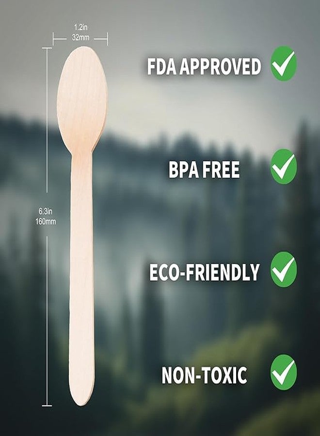 AZLVERA Wooden Disposable Spoons - 100Pieces Compostable Spoons, Wood Biodegradable Utensils - Eco-Friendly Disposable Cutlery Set for Party, Events & Dining Eating -Plastic Free Cutlery - Image 5