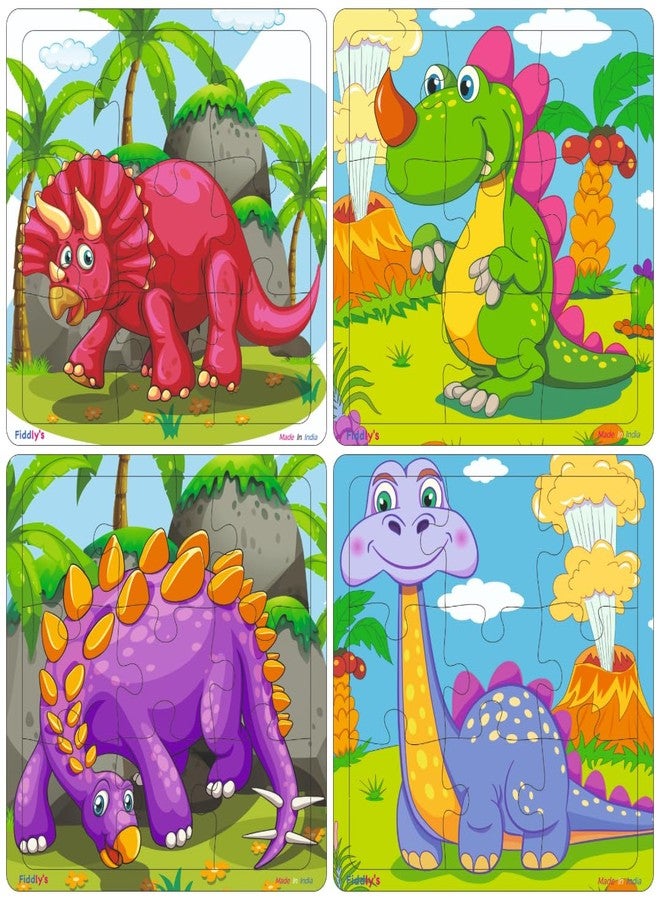 Fiddlys Wooden Jigsaw Puzzles for Kids & Children – 9 Pieces Each, Pack of 4|Double Layered Front & Back Print| Educational Toy for Boys & Girls Age 2 3 4 5 6 Year Old (Dinos Pack of 4) - Image 1