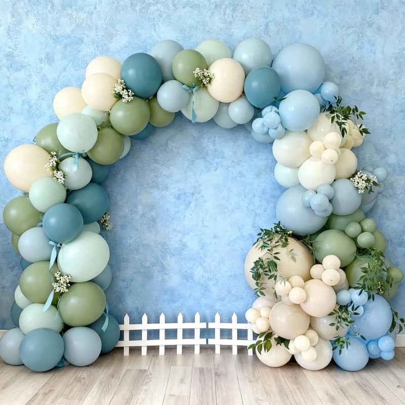 JOYFLOAT Sage Green Dusty Blue Balloons, 60Pcs 12 Inch Sage green Dusty blue Light Green Blue Sand White Balloons for Boho Baby Shower Bridal Shower Gender Reveal Anniversary Birthday Party Decorations - Image 3