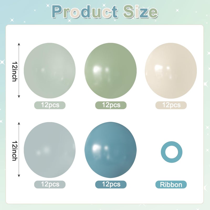 JOYFLOAT Sage Green Dusty Blue Balloons, 60Pcs 12 Inch Sage green Dusty blue Light Green Blue Sand White Balloons for Boho Baby Shower Bridal Shower Gender Reveal Anniversary Birthday Party Decorations - Image 2