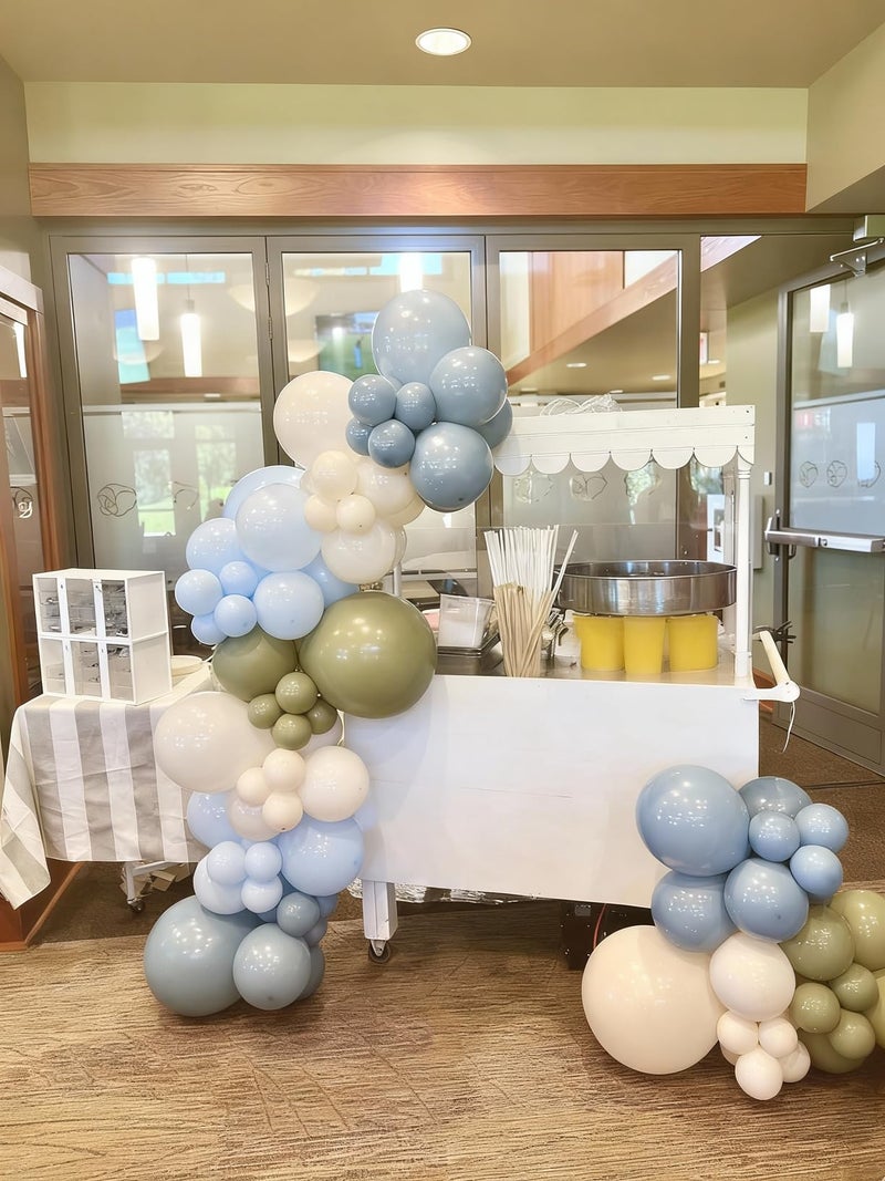 JOYFLOAT Sage Green Dusty Blue Balloons, 60Pcs 12 Inch Sage green Dusty blue Light Green Blue Sand White Balloons for Boho Baby Shower Bridal Shower Gender Reveal Anniversary Birthday Party Decorations - Image 5
