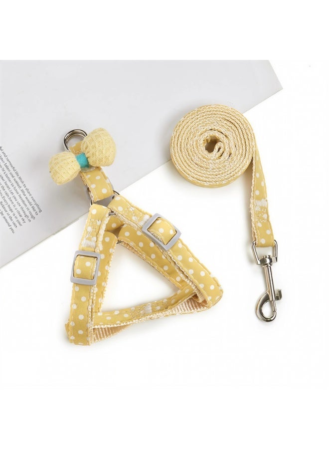 Yellow Polka Dot Dog Cat Harness & Leash Set, Cute Breathable Bow Tie Chest Strap, M Size - Image 1