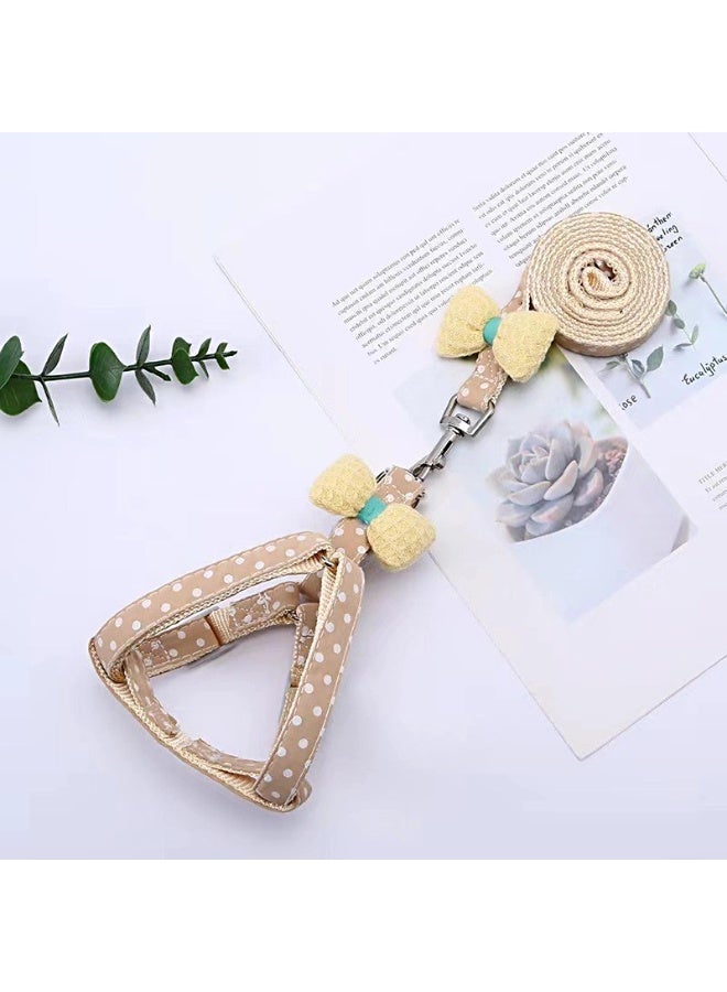 Yellow Polka Dot Dog Cat Harness & Leash Set, Cute Breathable Bow Tie Chest Strap, M Size - Image 4