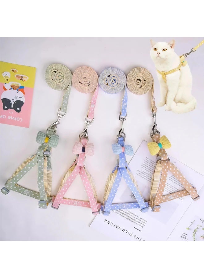 Yellow Polka Dot Dog Cat Harness & Leash Set, Cute Breathable Bow Tie Chest Strap, M Size - Image 2