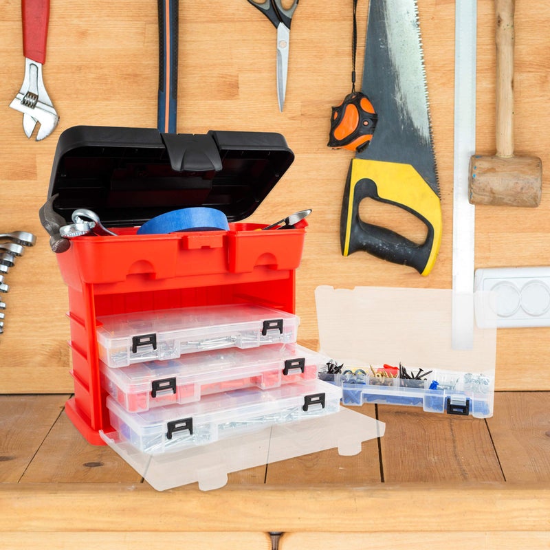 Stalwart Portable Tool Storage Box - Small Parts Organizer with 4 Multi-Compartment Trays for Fishing Tackle, Hand Tools, or Craft Supplies by Stalwart (Red) - Image 4