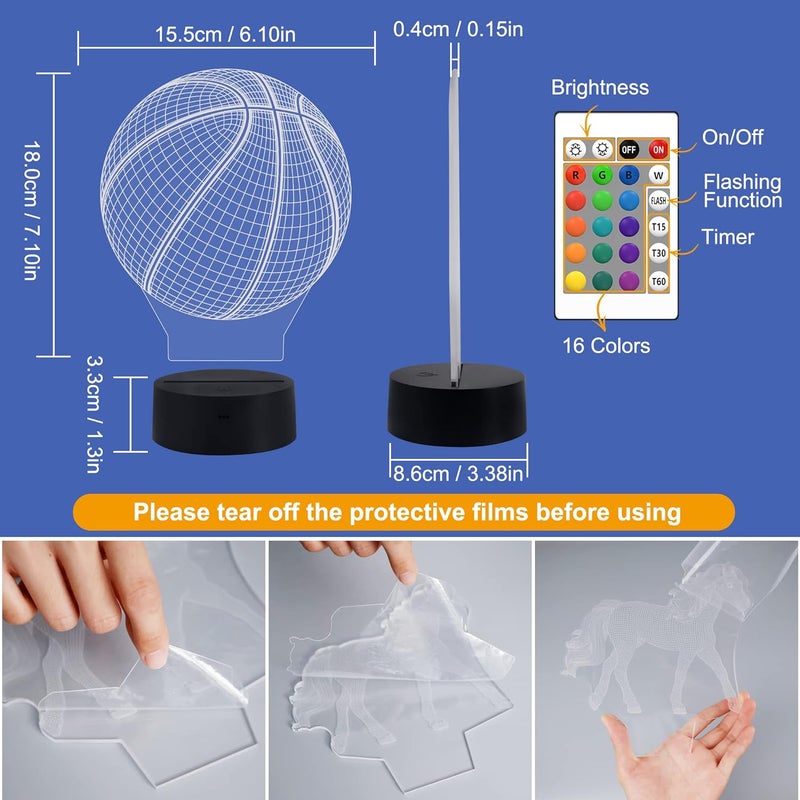 FULLOSUN Basketball 3D Night Light Birthday Gift Lamp, Light Up Basketball Gifts 3D Illusion Lamp with Remote Control 16 Colors Changing Sport Fan Room Decoration Boy Girl Room Idea - Image 4