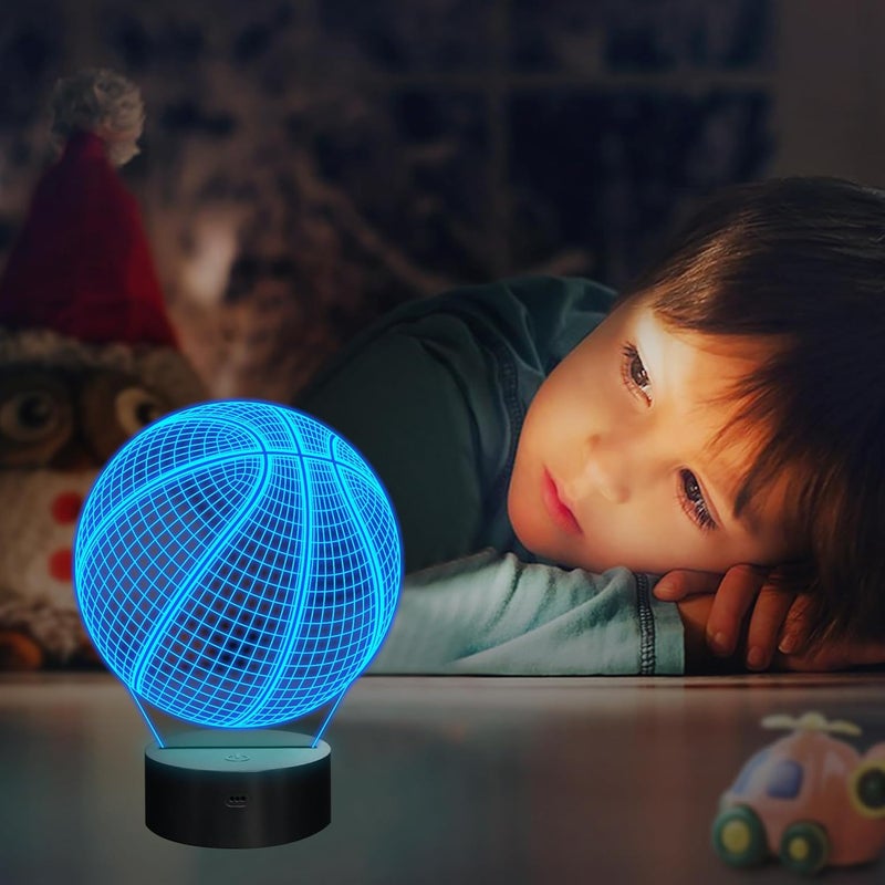 FULLOSUN Basketball 3D Night Light Birthday Gift Lamp, Light Up Basketball Gifts 3D Illusion Lamp with Remote Control 16 Colors Changing Sport Fan Room Decoration Boy Girl Room Idea - Image 2