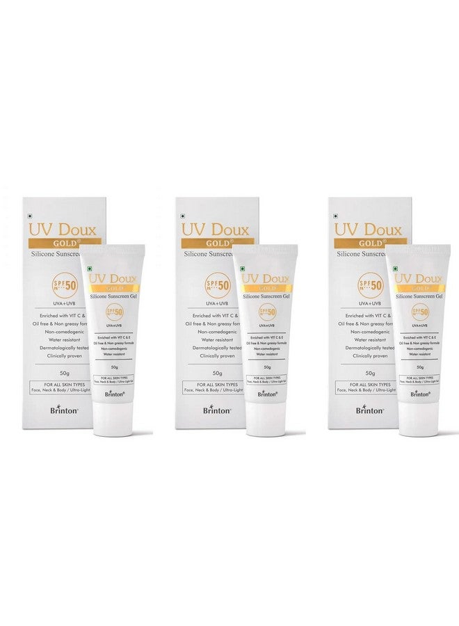 بريتون جل واقي من الشمس من السيليكون من برينتون يو في دوكس جولد بعامل حماية من الشمس 50 PA+++ غني بفيتامين سي وفيتامين إي | مقاوم للماء، خالٍ من الزيوت وغير دهني | حماية من الأشعة فوق البنفسجية الطويلة والمتوسطة مع طيف واسع، عبوة من 3 قطع، 50 جرامًا - Image 1