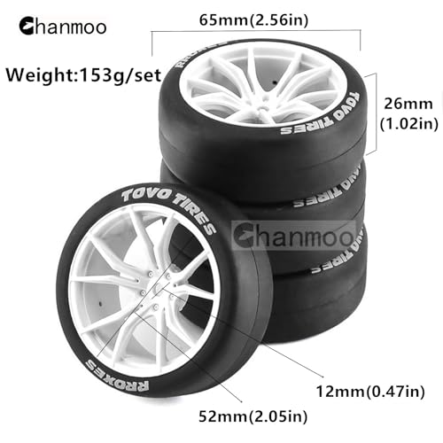 Chanmoo 1/10 RC Drift Tires and Plastic Wheels Rims Rally Racing Tyres 12mm Hex for 1:10 Scale On Road Touring Street Car Tamiya Traxxas HPI KYOSHO XV02 XV01 TT01 TT02 PTG2 A959 4PCS (A Black) - Image 2