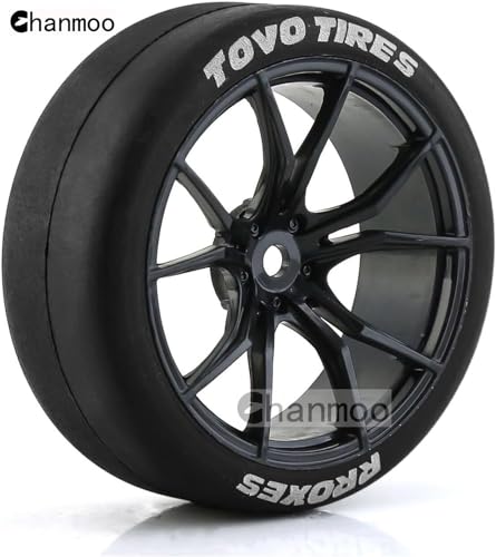 Chanmoo 1/10 RC Drift Tires and Plastic Wheels Rims Rally Racing Tyres 12mm Hex for 1:10 Scale On Road Touring Street Car Tamiya Traxxas HPI KYOSHO XV02 XV01 TT01 TT02 PTG2 A959 4PCS (A Black) - Image 4