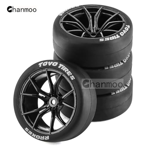 Chanmoo 1/10 RC Drift Tires and Plastic Wheels Rims Rally Racing Tyres 12mm Hex for 1:10 Scale On Road Touring Street Car Tamiya Traxxas HPI KYOSHO XV02 XV01 TT01 TT02 PTG2 A959 4PCS (A Black) - Image 3