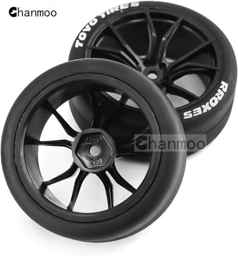 Chanmoo 1/10 RC Drift Tires and Plastic Wheels Rims Rally Racing Tyres 12mm Hex for 1:10 Scale On Road Touring Street Car Tamiya Traxxas HPI KYOSHO XV02 XV01 TT01 TT02 PTG2 A959 4PCS (A Black) - Image 5