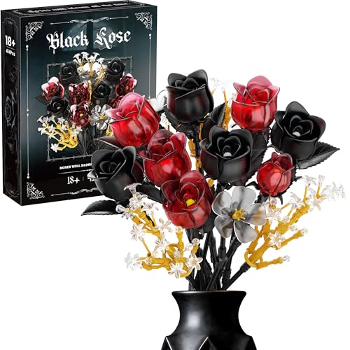 SOOLIO Rose Flower Bouquet Building Set for Adults Treat Yourself Gifts for Women Teen Couple Mom Wife Girlfriend Artificial Floral Botanicals Collection for Home or Office Gothic Decor 414 PCS - Image 1