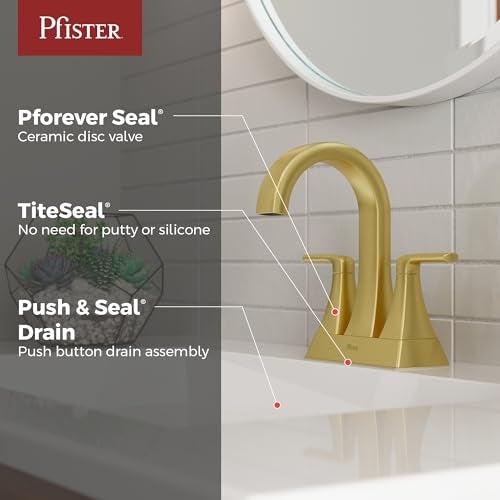 Pfister Bruxie Bathroom Sink Faucet 4Inch Centerset 2Handle 3Hole NSF Certified Brushed Gold Finish LF048BIEBG - Image 3