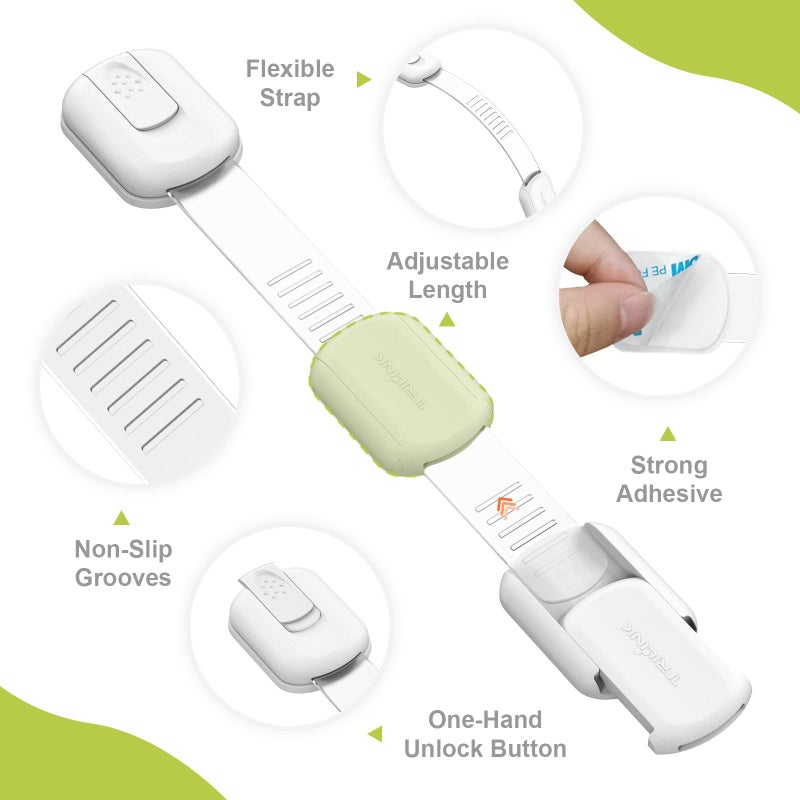 TriLink 6 Pack Adjustable Child Safety Strap Locks, Baby Proof Cabinet Drawer Door Latches, Baby Kids Child Safety Locks for Furniture Kitchen Fridge Drawer Oven Toilet, Easy Installation, Strong & Durable - Image 4