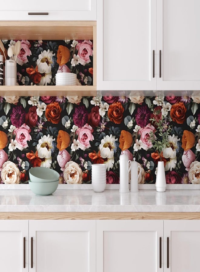 Laatse Floral Wallpaper Peel and Stick, Rose Flowers Contact Paper 17.5" x 118", Modern Wall Paper Self Adhesive Removable Waterproof for Room Walls Shelves Cabinet Drawer Table Decor(Black, Red, Beige) - Image 4