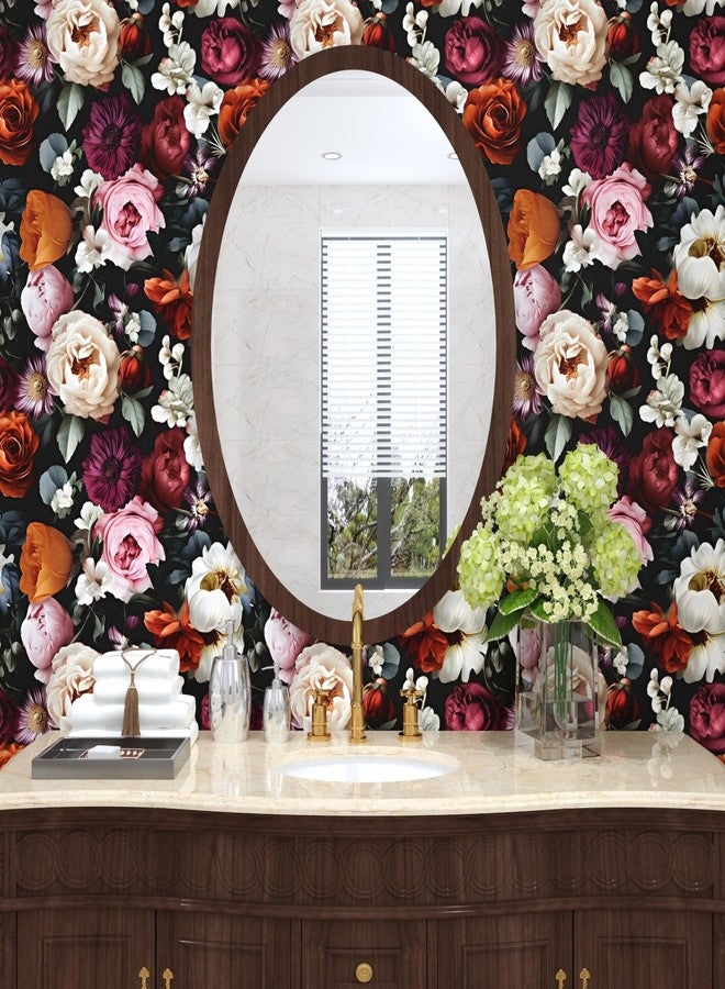 Laatse Floral Wallpaper Peel and Stick, Rose Flowers Contact Paper 17.5" x 118", Modern Wall Paper Self Adhesive Removable Waterproof for Room Walls Shelves Cabinet Drawer Table Decor(Black, Red, Beige) - Image 2