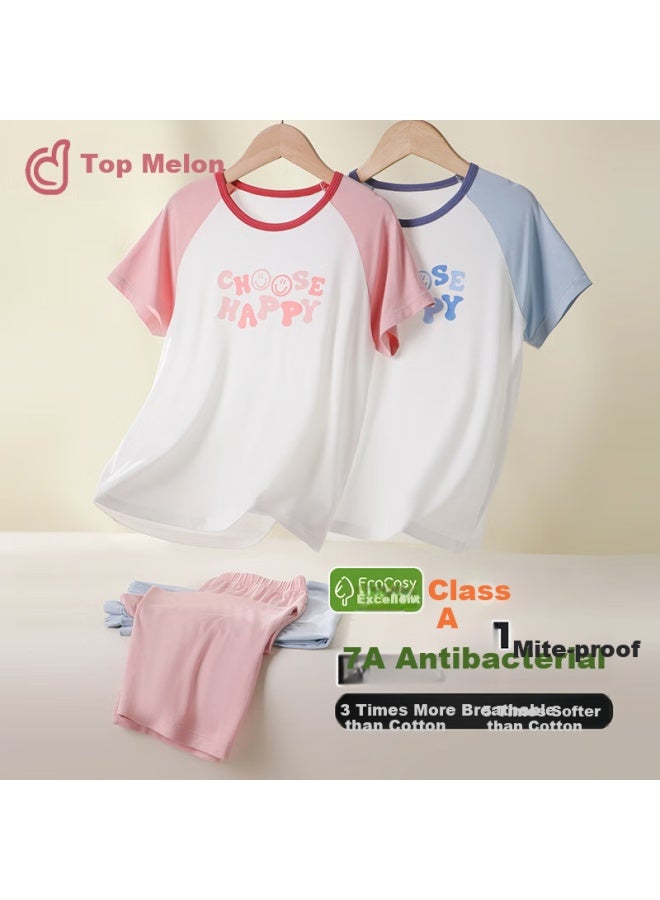Top melon Dingguagua Children's Pajamas, Boys' Summer Thin Style, Boys' New Style, Girls' Baby Short-sleeve Home Wear Set - Image 1