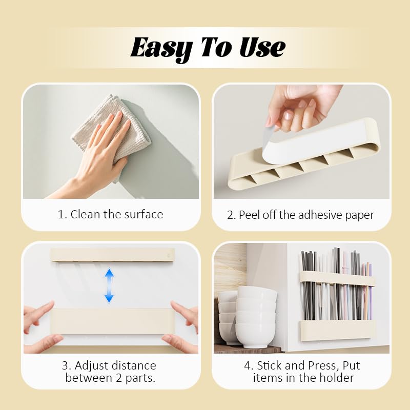 Vaszu Silicone Straw Holder Self-Adhesive Straw Dispenser with 6 Slots Reusable Drinking Straw Storage Organizer Kitchen Accessories Container for Cabinet Fridge Cupboard Door (White) - Image 4