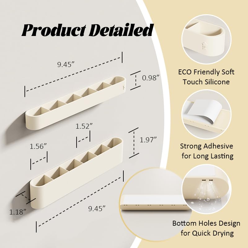 Vaszu Silicone Straw Holder Self-Adhesive Straw Dispenser with 6 Slots Reusable Drinking Straw Storage Organizer Kitchen Accessories Container for Cabinet Fridge Cupboard Door (White) - Image 3
