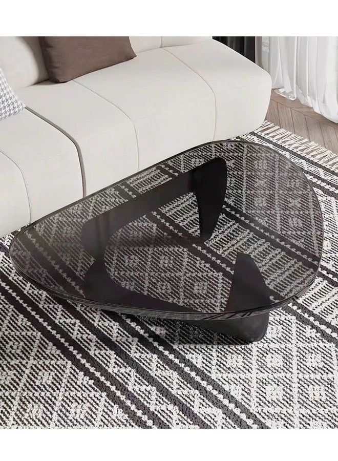 C&C Home Mid Century Abstract Design Modern Coffee Table with Solid Wood Frame Small Triangular Side Table with Clear Glass Top Vintage Center Table for Living Room Patio Balcony 83x57x40 cm - Image 5