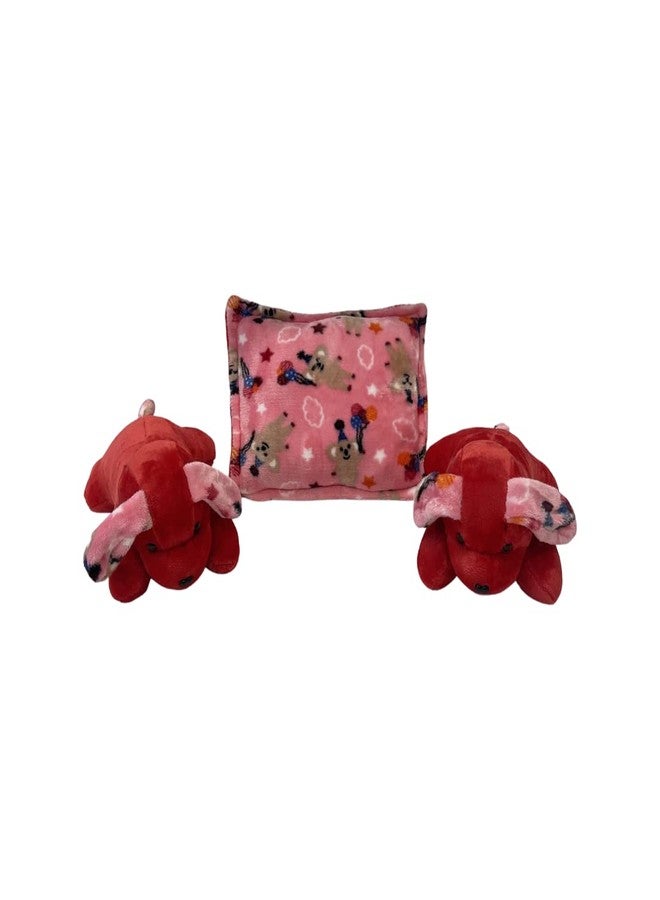 PINKS & BLUES Full Sleeping 5 Piece Baby Bedding Set with 2 Puppy Shape Side Pillows (0-42MONTHS) (Printed Pink) - Image 2