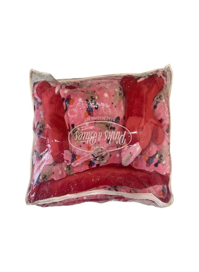 PINKS & BLUES Full Sleeping 5 Piece Baby Bedding Set with 2 Puppy Shape Side Pillows (0-42MONTHS) (Printed Pink) - Image 4