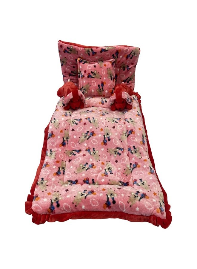 PINKS & BLUES Full Sleeping 5 Piece Baby Bedding Set with 2 Puppy Shape Side Pillows (0-42MONTHS) (Printed Pink) - Image 5
