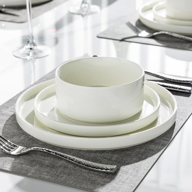 LERATIO Ceramic Dinnerware Sets for 4Plates and Bowls SetsHandmade Reactive Glaze Dishes SetScratch Resistant  OvenDishwasher  Microwave SafeService for 4White - Image 4