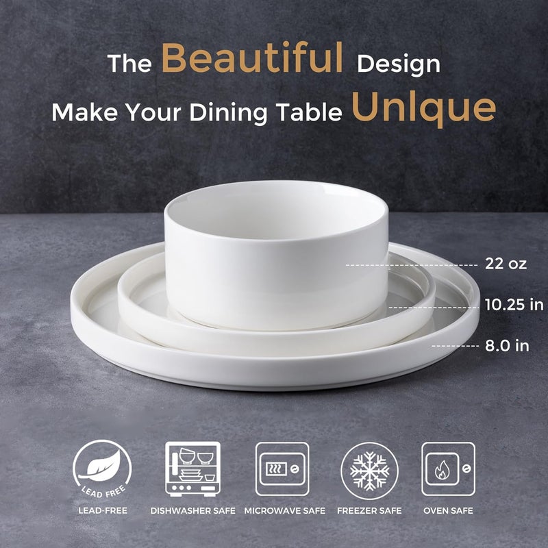 LERATIO Ceramic Dinnerware Sets for 4Plates and Bowls SetsHandmade Reactive Glaze Dishes SetScratch Resistant  OvenDishwasher  Microwave SafeService for 4White - Image 2