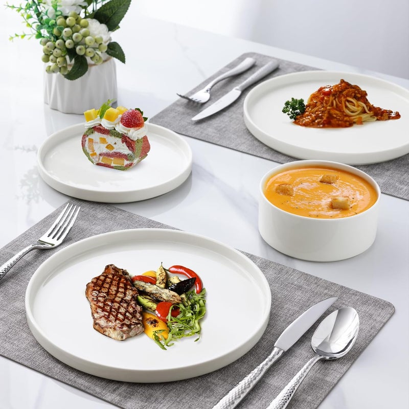 LERATIO Ceramic Dinnerware Sets for 4Plates and Bowls SetsHandmade Reactive Glaze Dishes SetScratch Resistant  OvenDishwasher  Microwave SafeService for 4White - Image 3