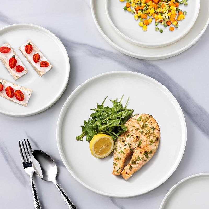 LERATIO Ceramic Dinnerware Sets for 4Plates and Bowls SetsHandmade Reactive Glaze Dishes SetScratch Resistant  OvenDishwasher  Microwave SafeService for 4White - Image 5