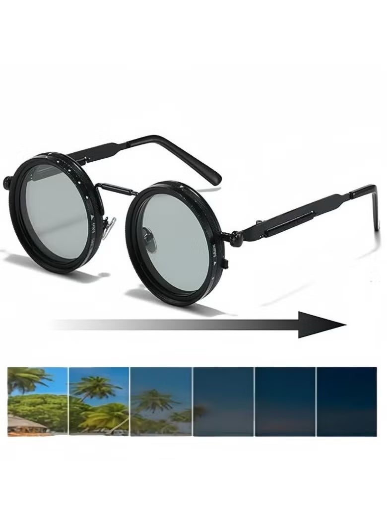 ND Sunglasses, Manual Adjustable Sunglasses for Men & Women, 1-9 Rotatable Light Control, Polarized, UV400 Protection, for Driving, Fishing, Travel, Outdoor Activities (Black With Gray Lenses) - Image 1