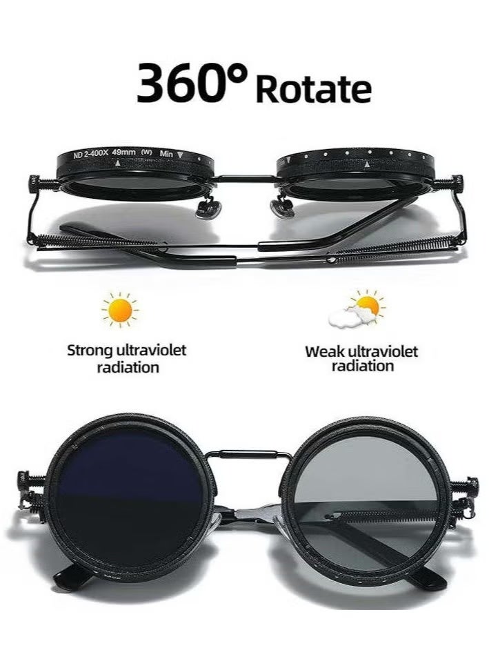 ND Sunglasses, Manual Adjustable Sunglasses for Men & Women, 1-9 Rotatable Light Control, Polarized, UV400 Protection, for Driving, Fishing, Travel, Outdoor Activities (Black With Gray Lenses) - Image 2