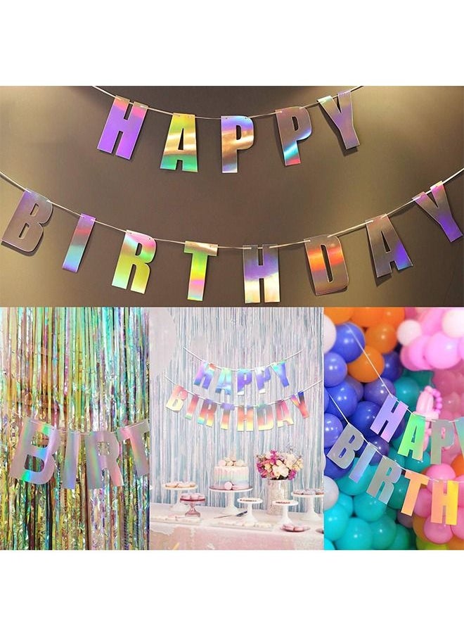 Generic - Shimmering radiation Happy Birthday Banner, letters Decorations Banner card, Decorations Kids Adults Baby Pet Birthday Letters Party Supplies (Silver) - Image 1