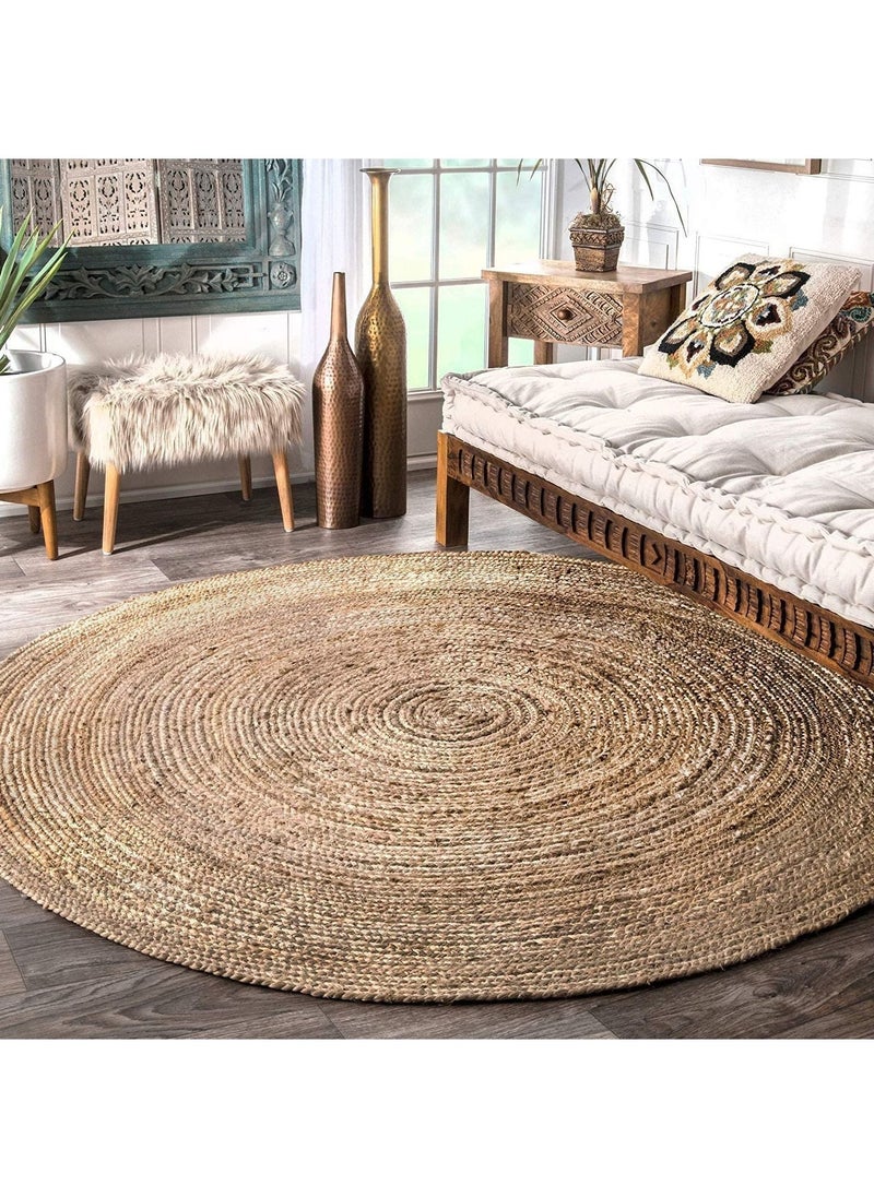 LINGWEI Rug Natural Jute Round Handmade Reversible Carpet Area Rug Door Mat Hand Braided Area Rug Floor Carpet Handmade Jute Carpet Farmhouse Area Rug Mat Carpet  - Image 1