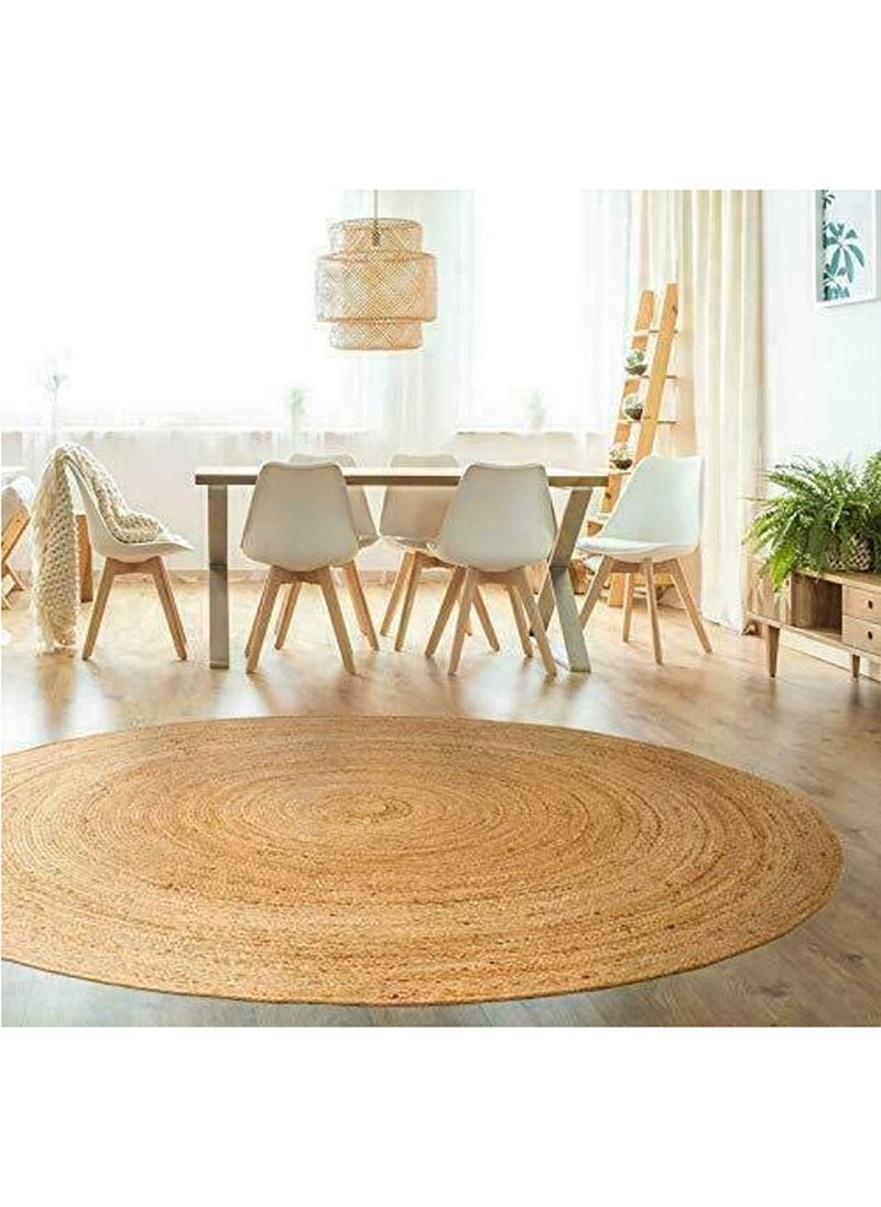 LINGWEI Rug Natural Jute Round Handmade Reversible Carpet Area Rug Door Mat Hand Braided Area Rug Floor Carpet Handmade Jute Carpet Farmhouse Area Rug Mat Carpet  - Image 3