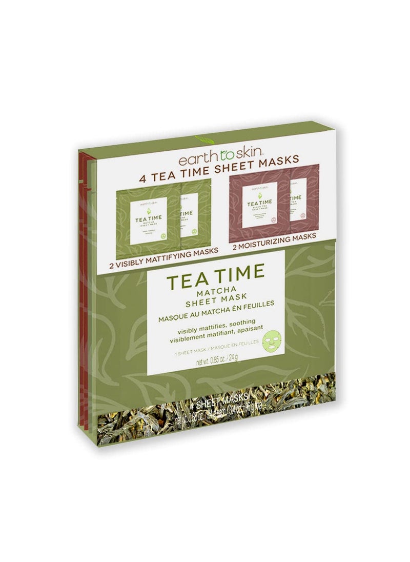 earth to skin - Earth To Skin Tea Time Matcha Sheet Masks 2 Mattifying Masks and 2 Moisturizing Masks 4 total masks - Image 1