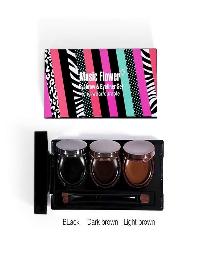 Music Flower 3 in 1 Eyebrow Gel and Eyeliner Waterproof Smudge-proof Long Wear Black+Brown with Brush - Image 5