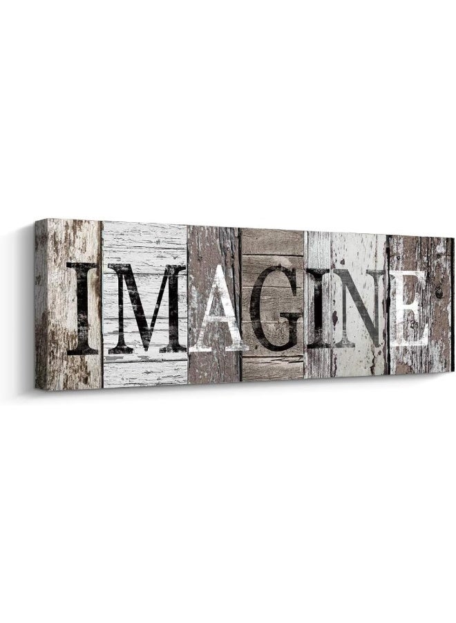 Pinetree Art Quotes Wall Decor, Imagine Decorative Signs Inspirational Motto Canvas Prints (With Solid Wood Inner Frame) (Imagine, 6 x 17 inch) - Image 1