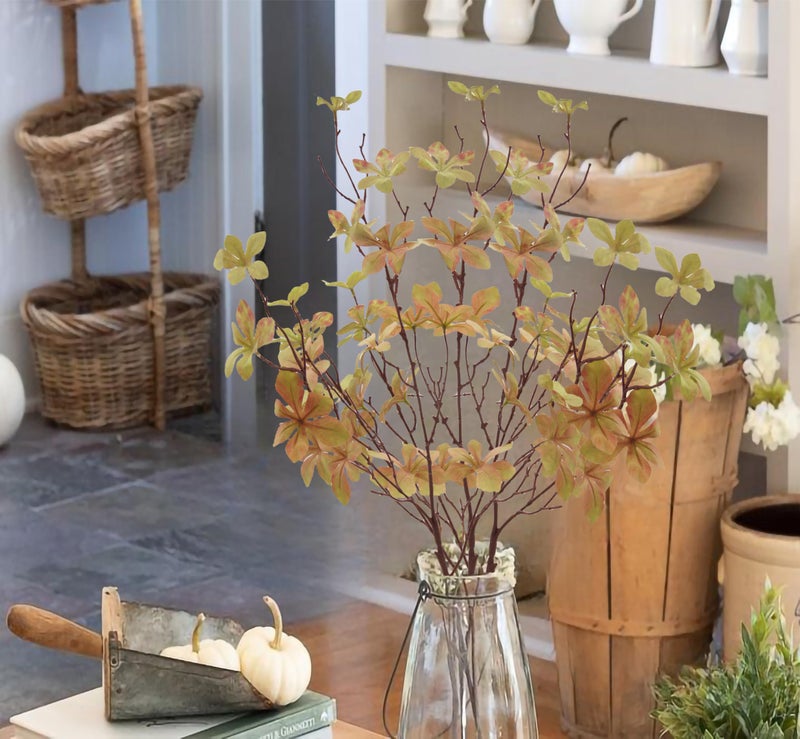 JOJAZE 3PCS Artificial Fall Stems Faux Branches with Leaves for Vase Fake Plants for Home Table Autumn Festival Thanksgiving Christmas Decor 28" (Autumn Green) - Image 4