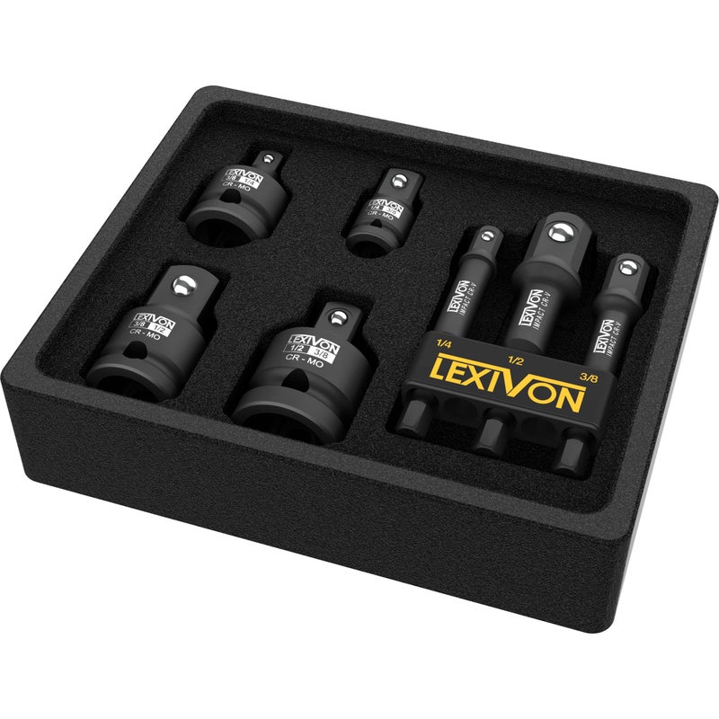 LEXIVON Impact Socket Adapter Combo Kit, 7-piece Increaser, Reducer & Extension Set | 1/4"-3/8"-1/2" Impact Driver Conversions, Active Rust Protection By Black-Phosphate Coating Treatment (LX-109) - Image 2